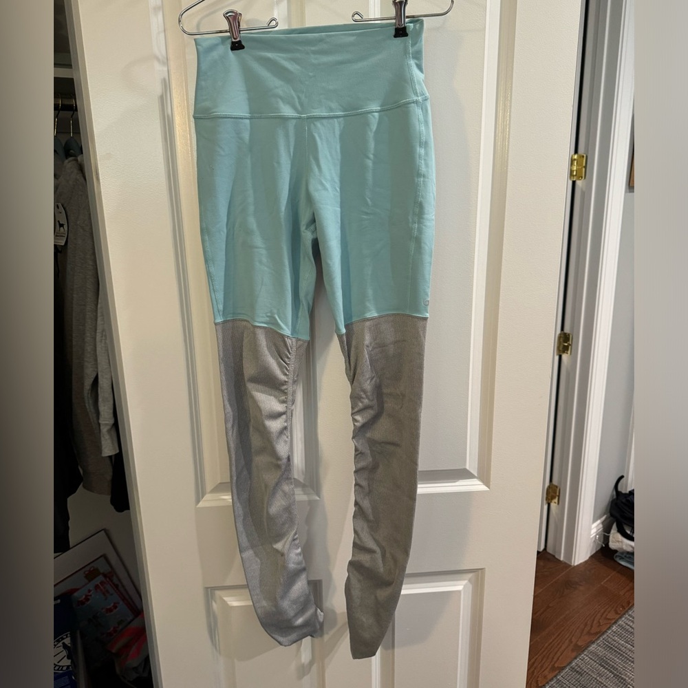 Alo Yoga Goddess Ribbed Leggings Blue Gray Size Medium